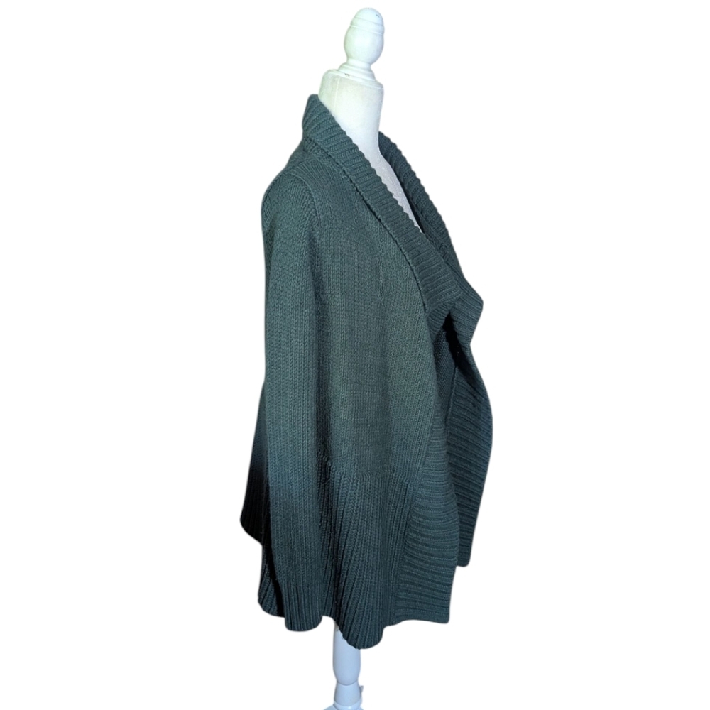 Chunky Green Cardigan Warm Cozy Spruce Green Open Front Waterfall Sweater Sz M/L - Picture 4 of 9